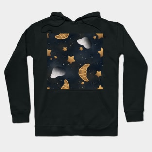 Cozy Croissant Moon Midnight Snack Pattern With Milk & Cookies Hoodie